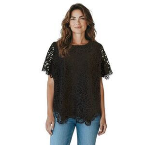 Philosophy Women’s Lace Overlay Top – Size Large – Black– Modern